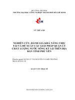 Nghiên cứu, đánh giá khả năng chịu tải và đề xuất các giải pháp quản lý chất lượng nước sông kỳ lộ trên địa bàn tỉnh phú yên    