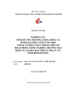 Nghiên cứu tính dễ tổn thương cộng đồng và đánh giá khả năng ứng phó với sự cố hóa chất trong một số hoạt động công nghiệp thương mại dịch vụ tại địa bàn thị xã thuận an, tỉnh bình dương    