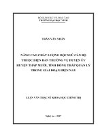 Nâng cao chất lượng đội ngũ cán bộ thuộc diện ban thường vụ huyện tháp mười, tỉnh đồng tháp quản lý trong giai đoạn hiện nay  