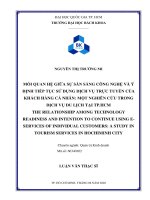 Mối quan hệ giữa sự sẵn sàng công nghệ và ý định tiếp tục sử dụng dịch vụ trực tuyến của khách hàng cá nhân   một nghiên cứu trong dịch vụ du lịch tại tp  hcm  