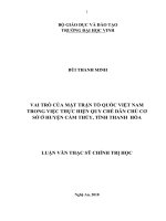 Vai trò của mặt trận tổ quốc việt nam trong việc thực hiện quy chế dân chủ cơ sở ở huyện cẩm thủy, tỉnh thanh hóa  