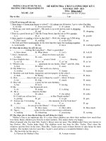 Đề thi học kì 1 môn Tiếng Anh 7 năm 2020-2021 có đáp án - Trường THCS Phạm Kính Ân