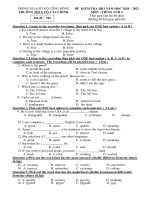 Đề thi học kì 1 môn Tiếng Anh 9 năm 2020-2021 - Trường THCS Võ Văn Chỉnh