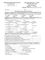 Đề thi học kì 1 môn Tiếng Anh 9 năm 2020-2021 có đáp án - Trường PTDTBT THCS Nậm Xe