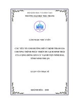 Các yếu tố ảnh hưởng đến ý định tham gia chương trình phát triển du lịch sinh thái của cộng đồng dân cư tại huyện ninh hải, tỉnh ninh thuận  