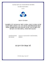 Nghiên cứu đánh giá trữ lượng, chất lượng nước ngọt trên giồng cát, xây dựng mô hình sinh thái nông nghiệp bảo tồn nước tại xã phú tân, huyện tân phú đông, tỉnh tiền giang  