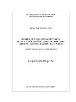 Nghiên cứu xây dựng hệ thống quản lý môi trường theo iso 140012004 cho các trường đại học tại tp  hồ chí minh  
