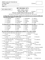 Đề thi học kì 1 môn Tiếng Anh 9 năm 2020-2021 có đáp án - Phòng GD&ĐT Thanh Oai