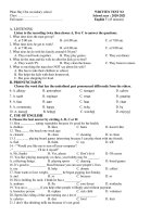 Đề thi học kì 1 môn Tiếng Anh 7 năm 2020-2021 có đáp án - Trường THCS Phan Huy Chú