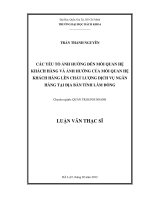 Các yếu tố ảnh hưởng đến mối quan hệ khách hàng và ảnh hưởng của mối quan hệ khách hàng lên chất lượng dịch vụ ngân hàng tại địa bàn tỉnh lâm đồng  