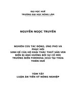 Nghiên cứu tác động, ứng phó và phục hồi sinh kế của hộ khai thác thuỷ sản ven biển bị ảnh hưởng bởi sự cố môi trường biển formosa 2016 tại thừa thiên huế TT 