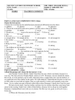 Đề thi học kì 1 môn Tiếng Anh 8 năm 2020-2021 có đáp án - Trường THCS Nguyễn Văn Trỗi