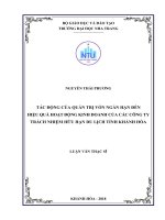 Tác động của quản trị vốn ngắn hạn đến hiệu quả hoạt động kinh doanh của các công ty trách nhiệm hữu hạn du lịch tỉnh khánh hòa  