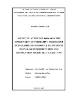 Thái độ của sinh viên về việc áp dụng phương pháp đánh giá thường xuyên trong khóa học tiếng anh kinh tế của sinh viên chuyên ngành biên phiên dịch hà nội
