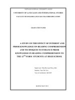 A STUDY ON THE EFFECT OF INTEREST AND PRIOR KNOWLEDGE ON READING COMPREHENSION AND TECHNIQUES TO ENHANCE PRIOR KNOWLEDGE IN READING COMPREHENSION TO THE 12TH FORM STUDENTS AT HIGH SCHOOL