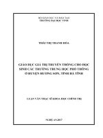 Giáo dục giá trị truyền thống cho học sinh các trường trung học phổ thông ở huyện hương sơn, tỉnh hà tĩnh  