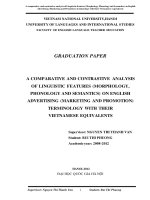 Một sự phân tích, so sánh và đối chiếu các đặc trưng ngôn ngữ học hình thái học âm vị họ ngữ nghĩa họcgiữa các thuật ngữ quảng cáo tiếng anh và các yếu tố tiếng việt tương đương