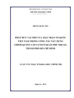 Phát huy vai trò của mặt trận tổ quốc việt nam trong công tác xây dựng chính quyền cấp cơ sở ở quận phú nhuận, thành phố hồ chí minh  