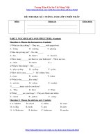 Đề thi học kì 1 tiếng anh lớp 3 mới nhất