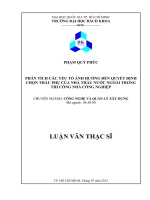 Phân tích các yếu tố ảnh hưởng đến quyết định chọn thầu phụ của nhà thầu nước ngoài trong thi công nhà công nghiệp  
