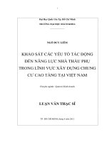 Khảo sát các yếu tố tác động đến năng lực nhà thầu phụ trong lĩnh vực xây dựng chung cư cao tầng tại việt nam  