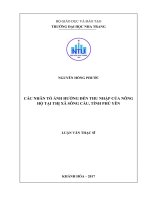 Các nhân tố ảnh hưởng đến thu nhập của nông hộ tại thị xã sông cầu, tỉnh phú yên  