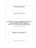 Đánh giá và lựa chọn nhà cung cấp bao bì trong nước đối với công ty cổ phần dược phẩm opv   