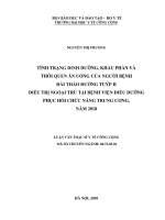 Tình trạng dinh dưỡng, khẩu phần và thói quen ăn uống của người bệnh đái tháo đường tuýp II điều trị ngoại trú tại bệnh viện điều dưỡng phục hồi chức năng trung ương, năm 2018 