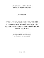 Sự hài lòng của người bệnh ngoại trú trên 18 tuổi khoa phục hồi chức năng bệnh viện đa khoa trung tâm tiền giang năm 2018 và một số yếu tố ảnh hưởng 