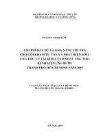 Chi phí đầy đủ và khả năng chi trả cho gói khám tư vấn và phát hiện sớm ung thư vú tại khoa tầm soát ung thư, bệnh viện ung bướu thành phố hồ chí minh năm 2019 