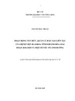 Hoạt động tổ chức, quản lý đào tạo liên tục của bệnh viện đa khoa tỉnh khánh hòa giai đoạn 2016 2018 và một số yếu tố ảnh hưởng 
