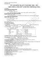 Đề cương ôn tập HK1 môn Tiếng Anh 7 chương trình đại trà năm 2020-2021 - Trường THCS Quang Trung (Đà Lạt)