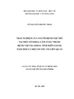 Trải nghiệm của người bệnh nội trú tại một số khoa lâm sàng thuộc bệnh viện đa khoa tỉnh kiên giang năm 2020 và một số yếu tố liên quan 