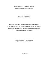 Thực trạng mắc đái tháo đường thai kỳ và các yếu tố liên quan cuả phụ nữ mang thai đến khám tại hai cơ sở y tế cơ sở y tế của thành phố mỹ tho, tỉnh tiền giang năm 2020 