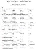 Đề thi học kì 1 Tiếng Anh 12 năm học 2020 – 2021