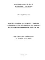 Động lực làm việc của nhân viên khối hành chính và một số yếu tố ảnh hưởng tại bệnh viện tai mũi họng thành phố hồ chí minh năm 2019 