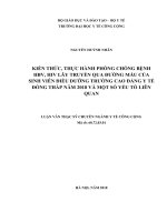 Kiến thức, thực hành phòng chống bệnh HBV, HIV lây truyền qua đường máu của sinh viên điều dưỡng trường cao đẳng y tế đồng tháp năm 2018 và một số yếu tố liên quan 