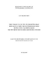 Thực trạng và các yếu tố ảnh hưởng hoạt động quản lý điều trị người bệnh đái tháo đường type 2 tại phòng khám nội tiết bệnh viện đa khoa tỉnh khánh hoà năm 2018 