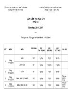 Lịch kiểm tra học kỳ 1 năm học 2016-2017_ khối Trung học phổ thông