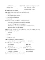 Đề thi giữa kì 1 Sinh 11 năm học 2020 – 2021