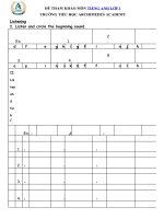 Tải Đề thi thử môn tiếng Anh lớp 1 trường Tiểu Học Archimedes Academy có đáp án - Đề kiểm tra môn tiếng Anh lớp 1 có file nghe và đáp án