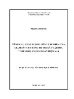 Nâng cao chất lượng công tác kiểm tra giám sát của đảng bộ thị xã thái hòa, tỉnh nghệ an giai đoạn hiện nay  