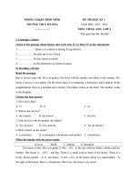 Tải Đề thi học kỳ 1 môn tiếng Anh lớp 6 trường THCS Mỹ Hòa, Vĩnh Long năm học 2015 - 2016 - Đề kiểm tra học kỳ 1 môn tiếng Anh lớp 6 MỚI NHẤT có đáp án