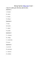 Tải Trắc nghiệm Ngữ âm Tiếng Anh 7 Unit 3: Community service - Bài tập Trắc nghiệm Tiếng Anh 7 mới Unit 3 có đáp án