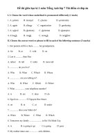 Đề thi giữa kì 1 Tiếng Anh 7 năm học 2020 – 2021