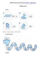 Tải Phiếu bài tập cuối tuần môn Tiếng Anh lớp 1 Tuần 9 - Bài tập cuối tuần tiếng Anh 1 có đáp án