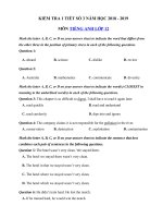 Tải Kiểm tra 1 tiết 3 môn Tiếng Anh lớp 12 năm học 2018 - 2019 - Đề kiểm tra định kỳ lần 1 học kì 2 lớp 12 môn Tiếng Anh chương trình mới