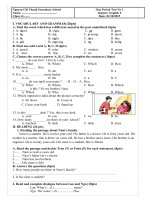 Tải Bài kiểm tra số 1 môn tiếng Anh lớp 6 trường THCS Nguyễn Chí Thanh năm học 2015 - 2016 - Đề thi tiếng Anh lớp 6 có đáp án + file nghe