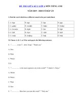 Tải Đề thi giữa kì 2 lớp 6 môn tiếng Anh năm 2019 - 2020 số 4 - Đề kiểm tra tiếng Anh 6 mới có đáp án