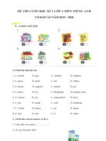 Đề thi Tiếng Anh lớp 4 cuối học kì 2